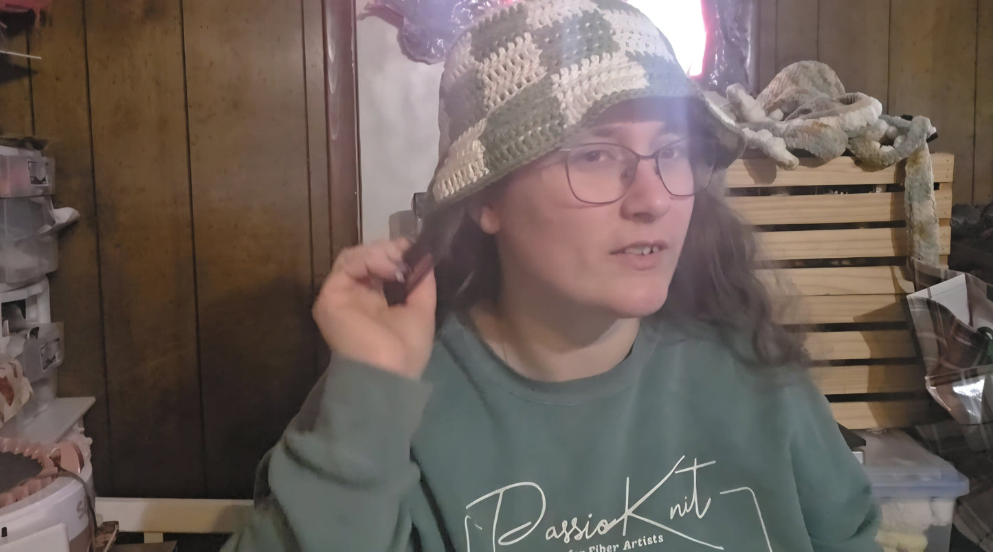 Sage Green Checkered Bucket Hat